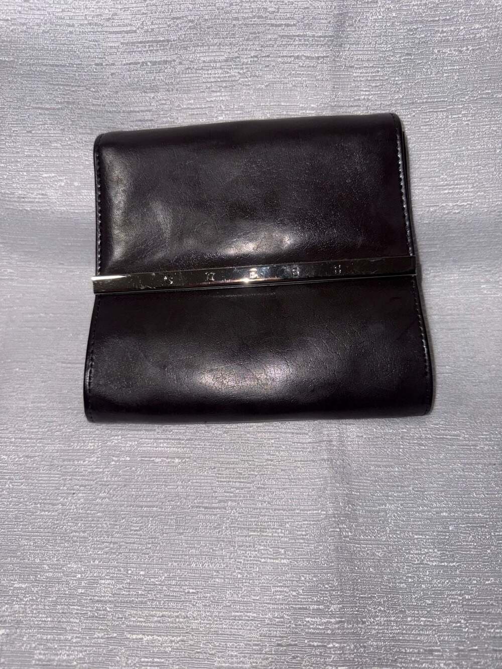 Guess Black Leather Wallet with Metal Bar Logo